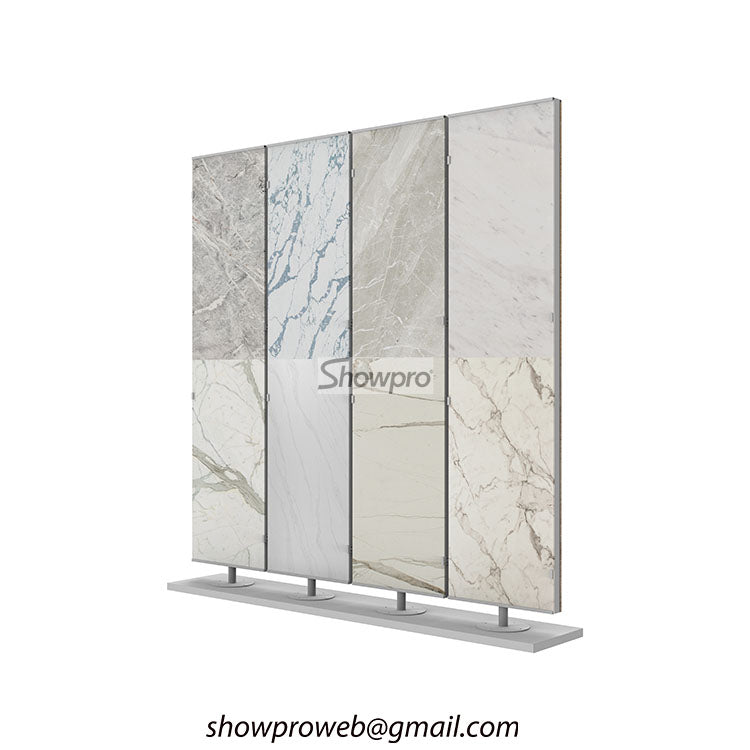 Metal rotating rack for large format porcelain tiles
