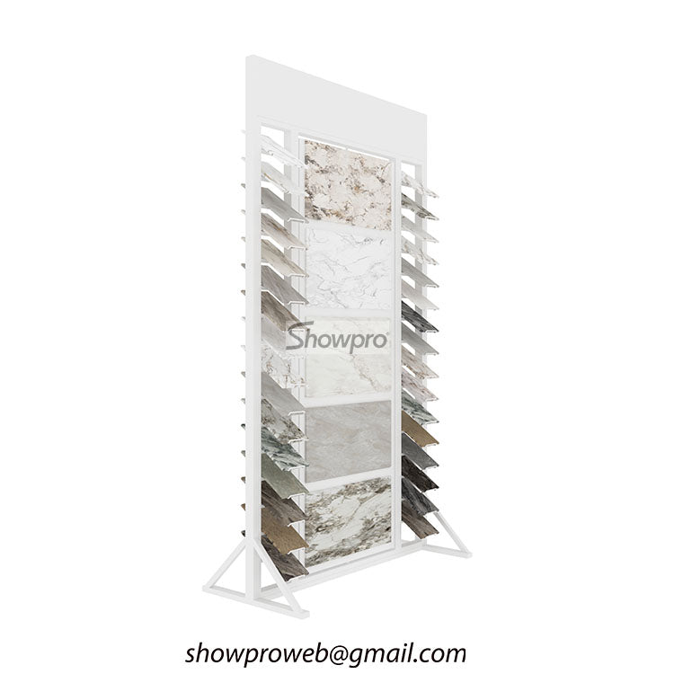 Freestanding double-sided tile rack for open floor plans