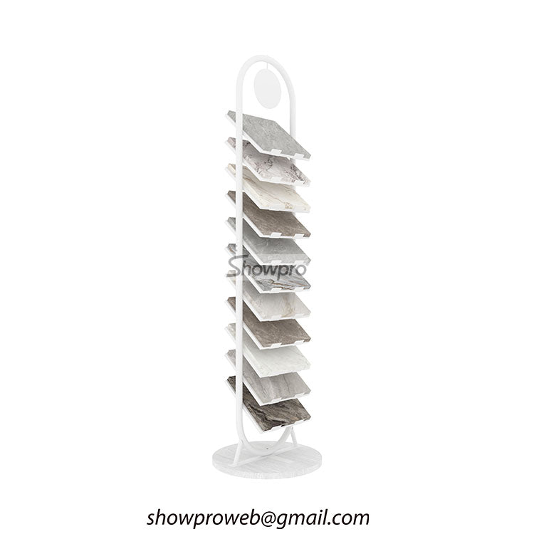 Space-saving vertical tile display for small showrooms