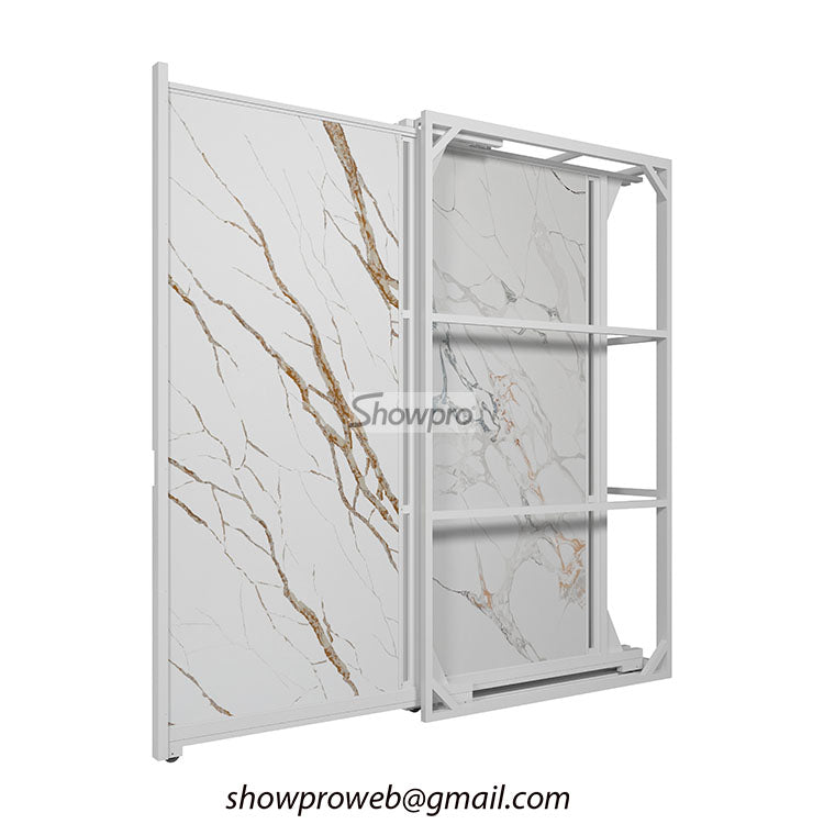 marble slab stand quartz sample display ideas
