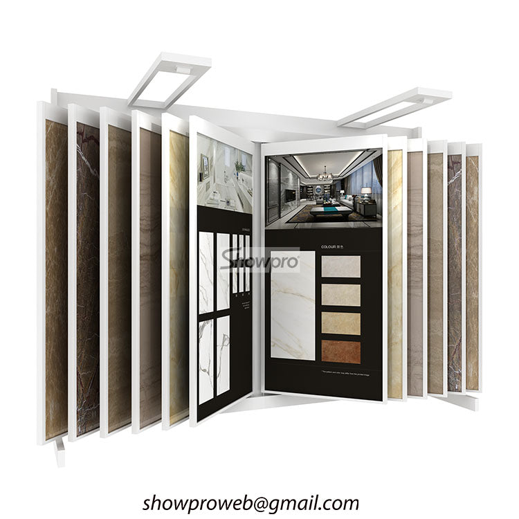 Retail shop flip-style ceramic sample display rack