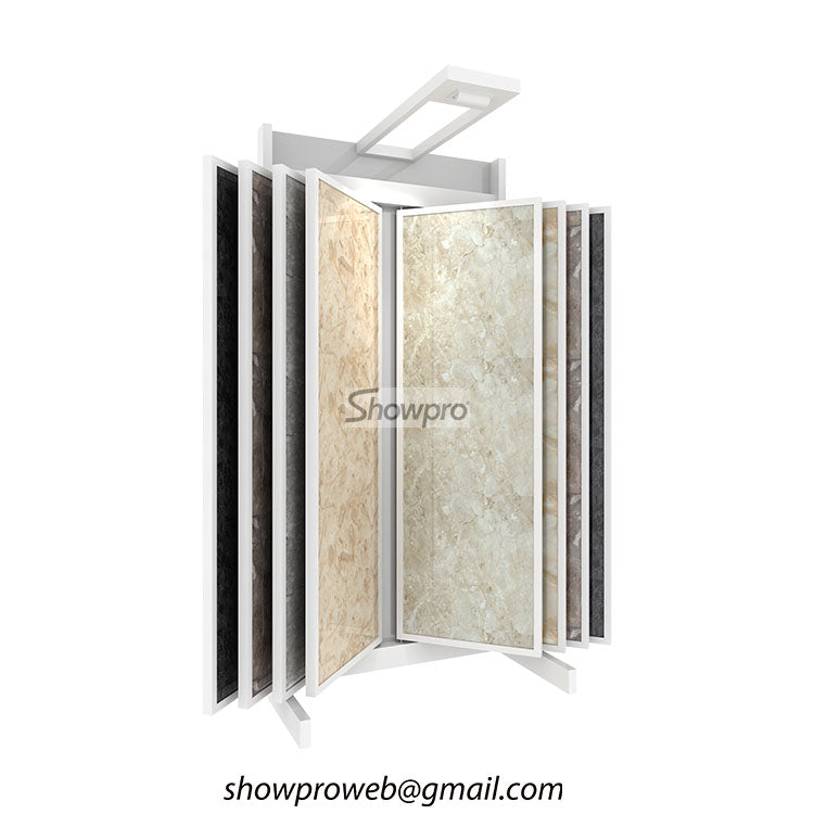Porcelain tiles book type display stand