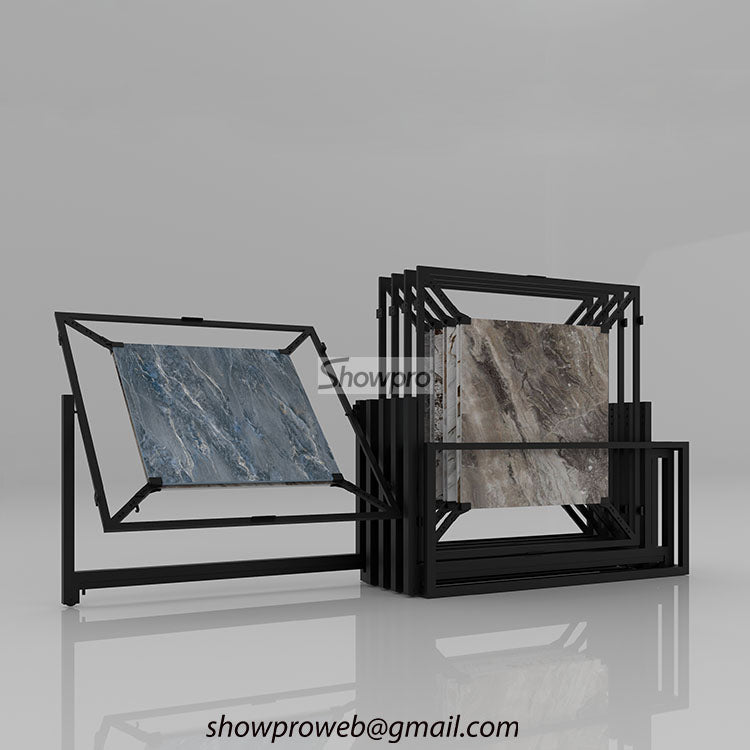 Space-saving push-pull tile display rack for small showrooms