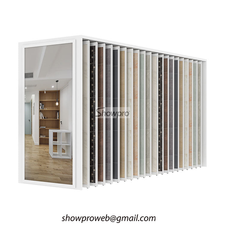 Large format porcelain tile push pull display rack