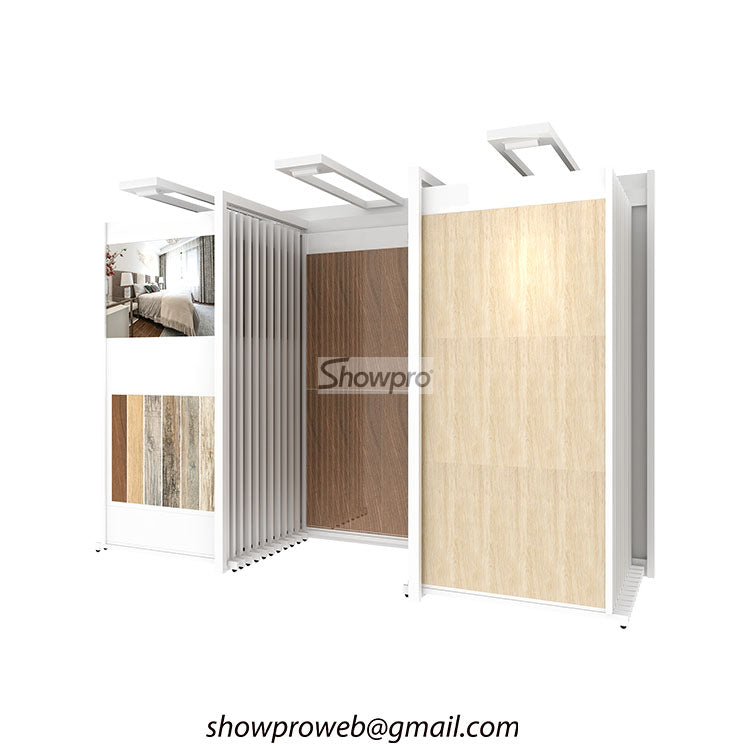 Large format porcelain slab sliding display racks