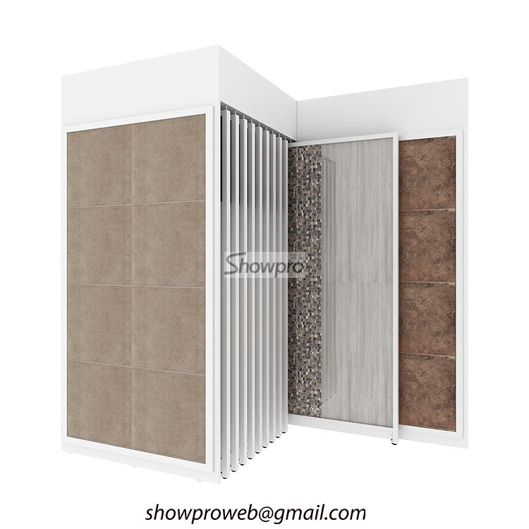 Smooth-gliding tile display rack for showrooms