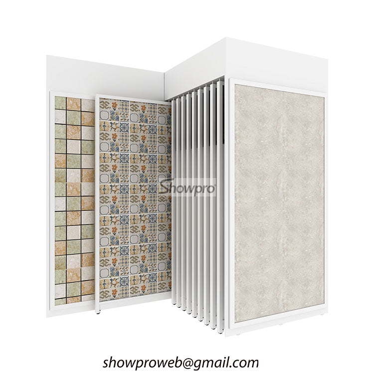 Commercial sliding panel display for ceramic tiles