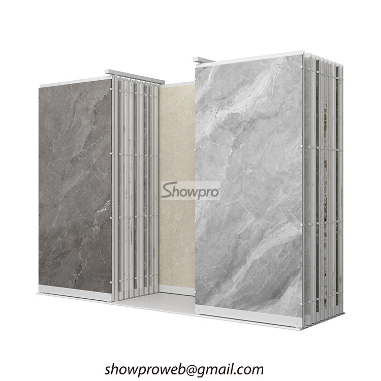 Commercial sliding display for natural stone pavers