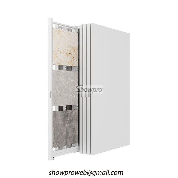 Multi-panel pull-out tile display stand for wall tiles