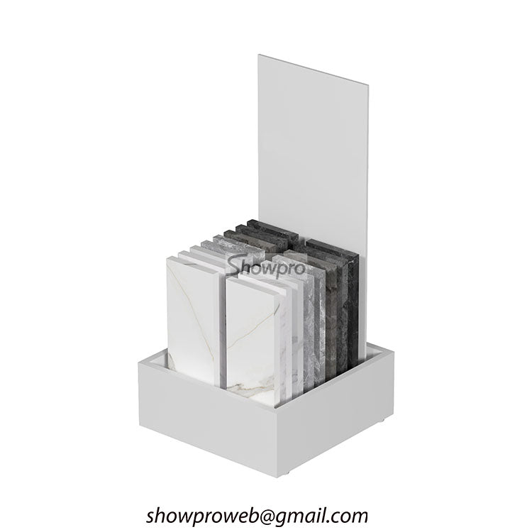 Modern tile showroom design stone sample display