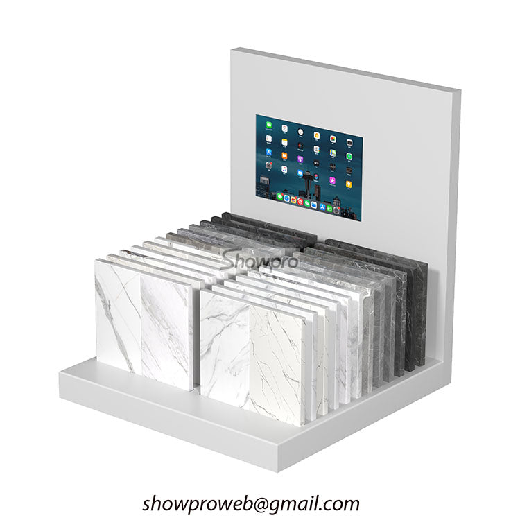 tiles countertop display stand with screen
