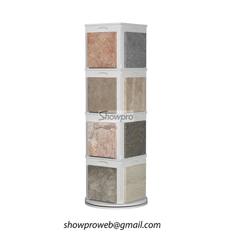 Tile sample display racks for interior design studios