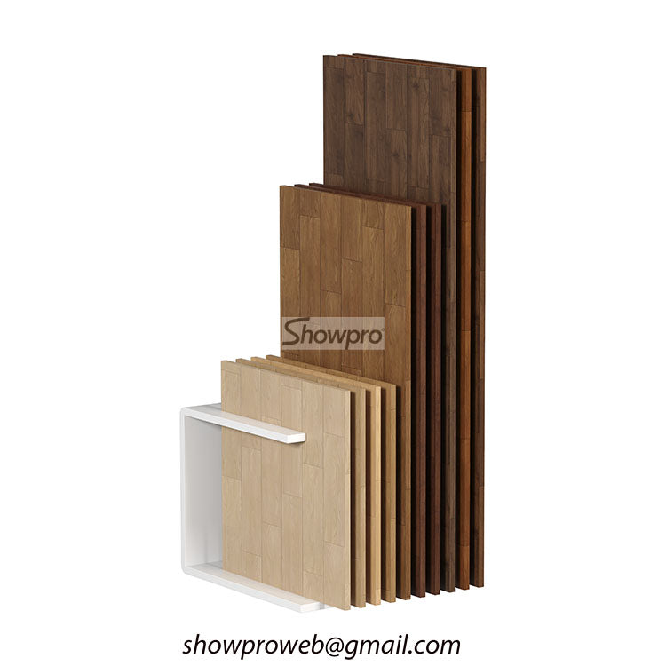 wooden tiles display stand simple flooring display rack