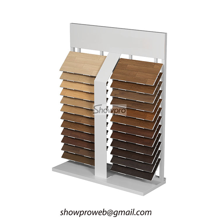 wooden tiles tower display rack floor display stand