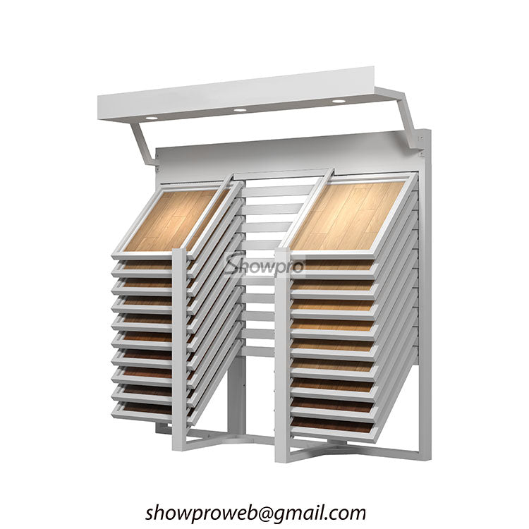 showroom wooden tiles sliding display rack for sale