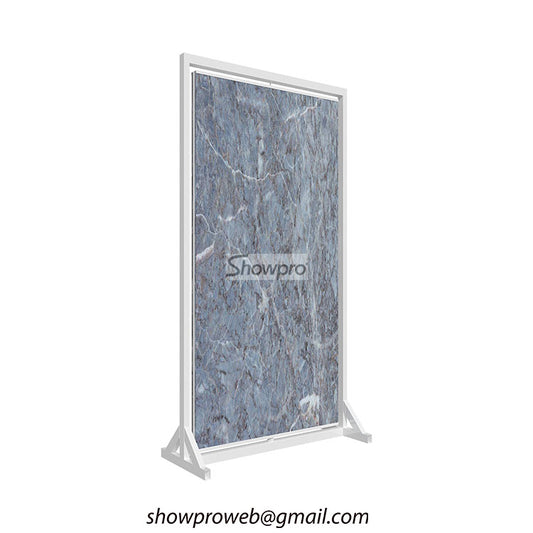 Space-saving vertical rotating tile display stands