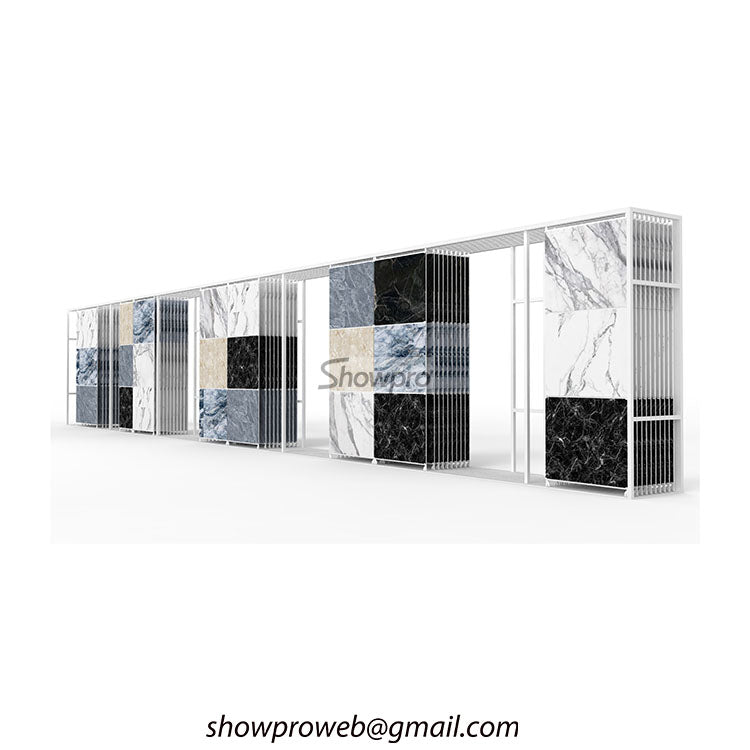 Smooth-glide slab display system for natural stone