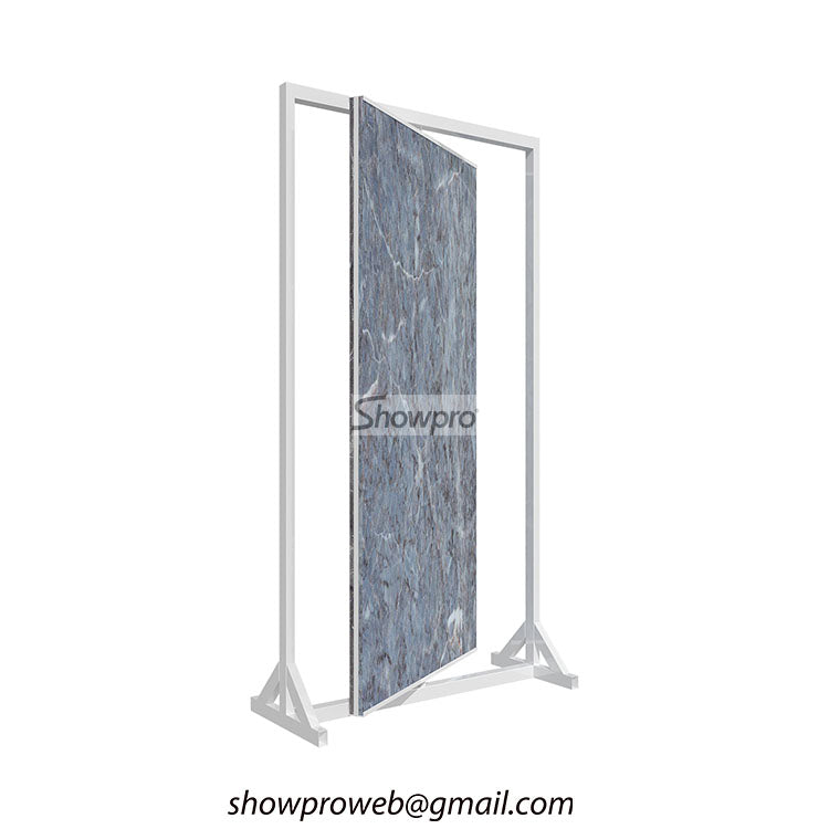 Space-saving vertical rotating tile display stands