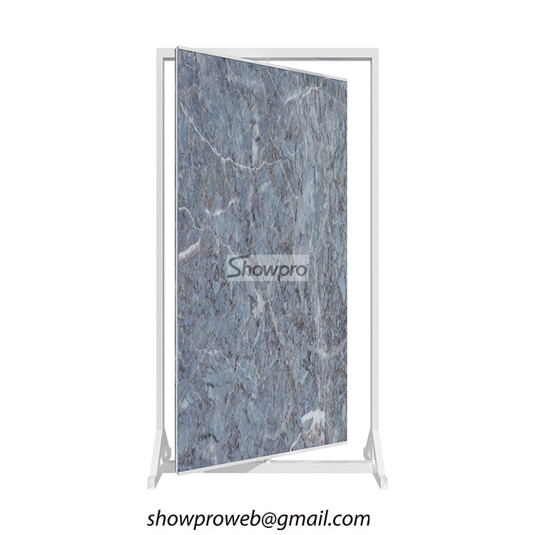 Space-saving vertical rotating tile display stands