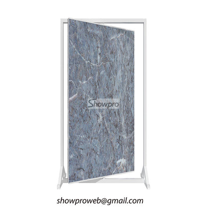 Space-saving vertical rotating tile display stands