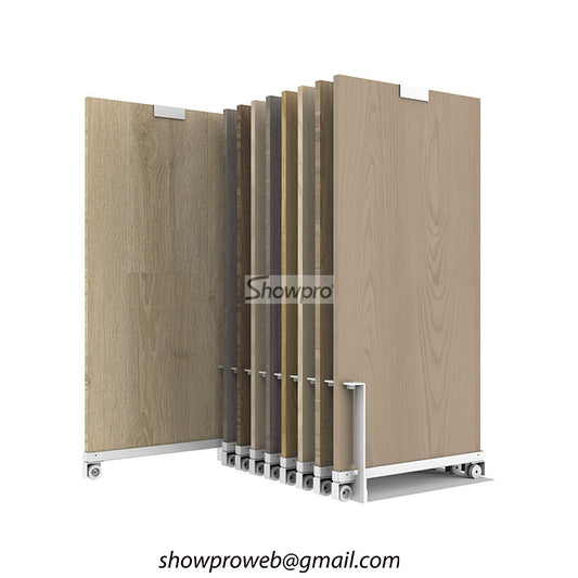 Showroom wooden tiles sliding display stand