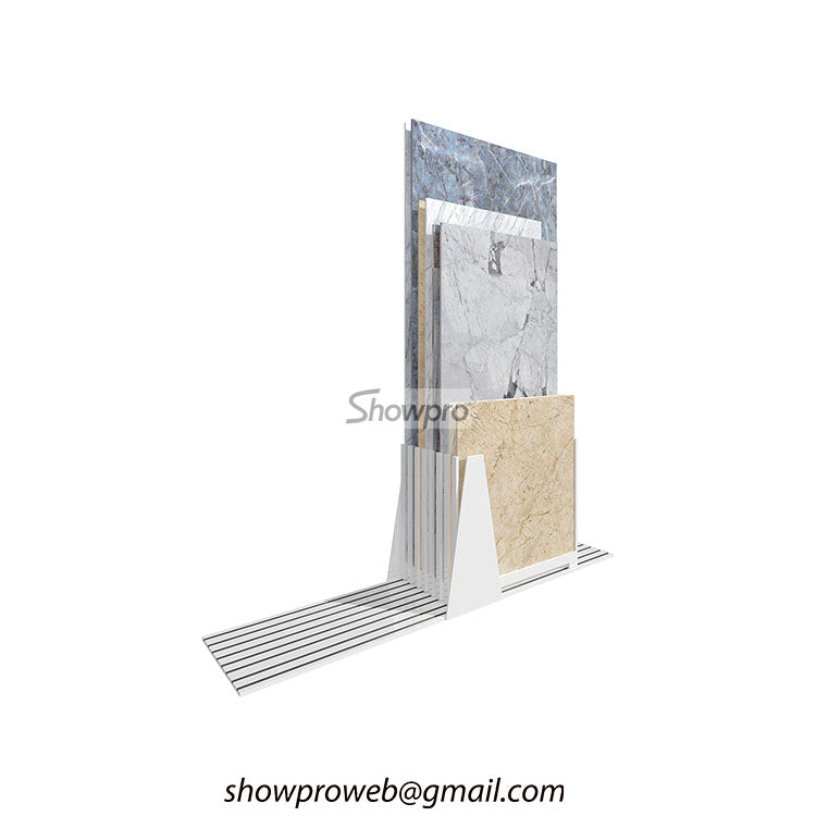 Rust-resistant sliding stone display racks for outdoor tiles