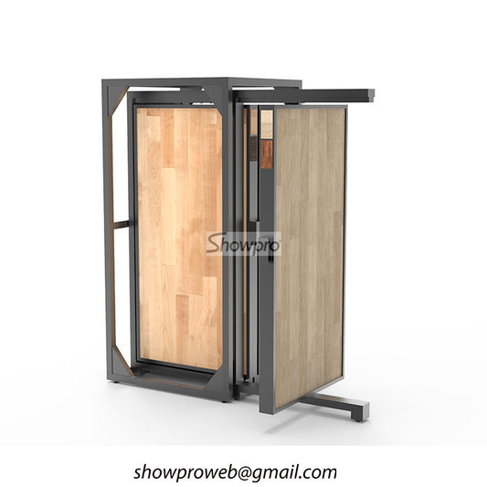Rustic wooden tile display racks for showrooms
