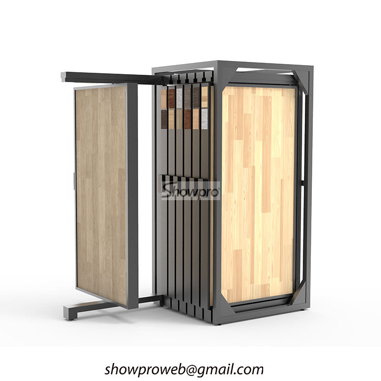 Rustic wooden tile display racks for showrooms