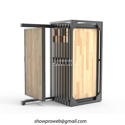Rustic wooden tile display racks for showrooms