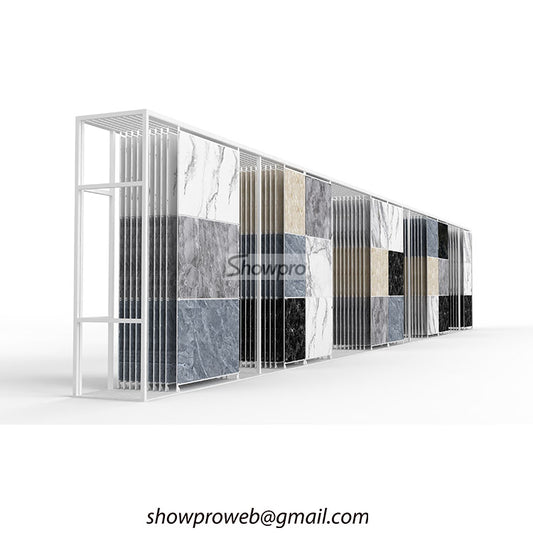 Smooth-glide slab display system for natural stone