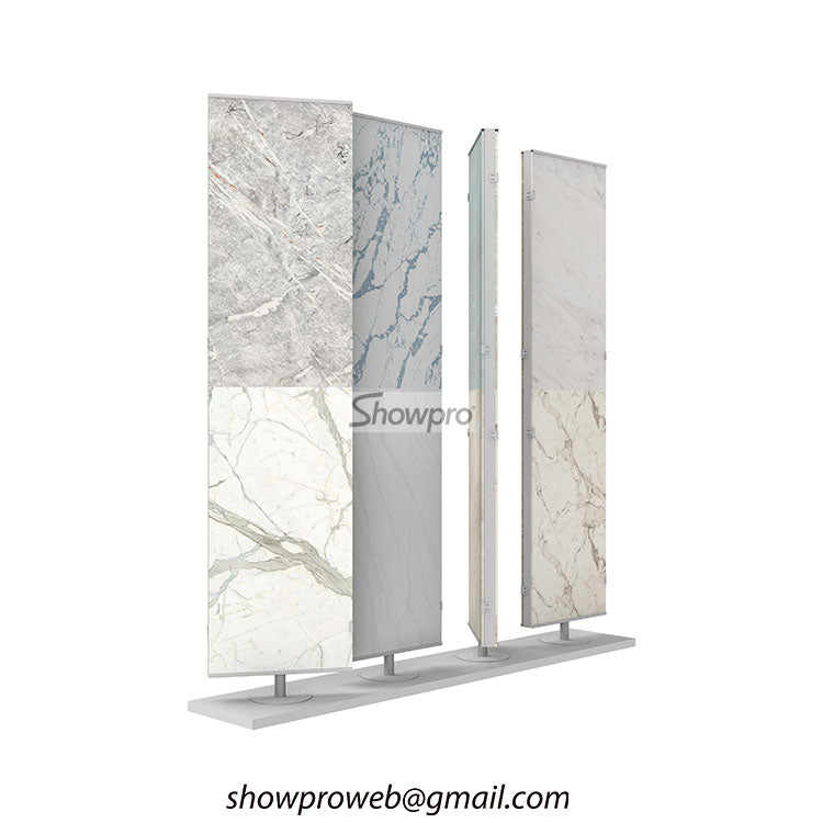 Metal rotating rack for large format porcelain tiles