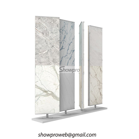Metal rotating rack for large format porcelain tiles