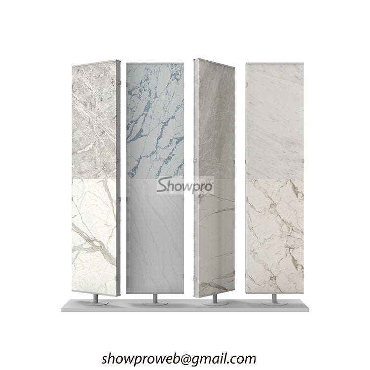 Metal rotating rack for large format porcelain tiles