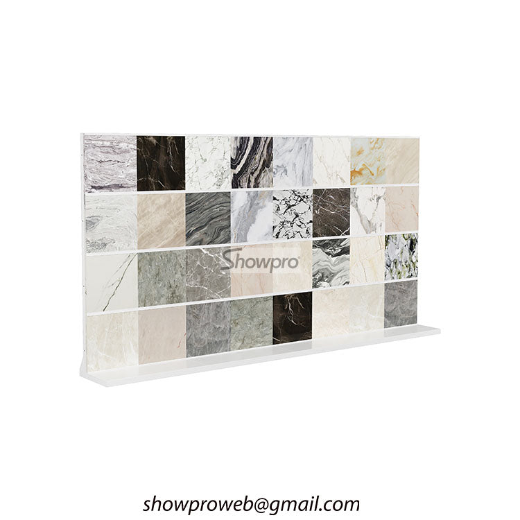 Custom-made tile display racks with brand logo