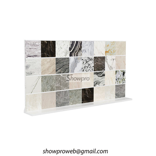 Custom-made tile display racks with brand logo