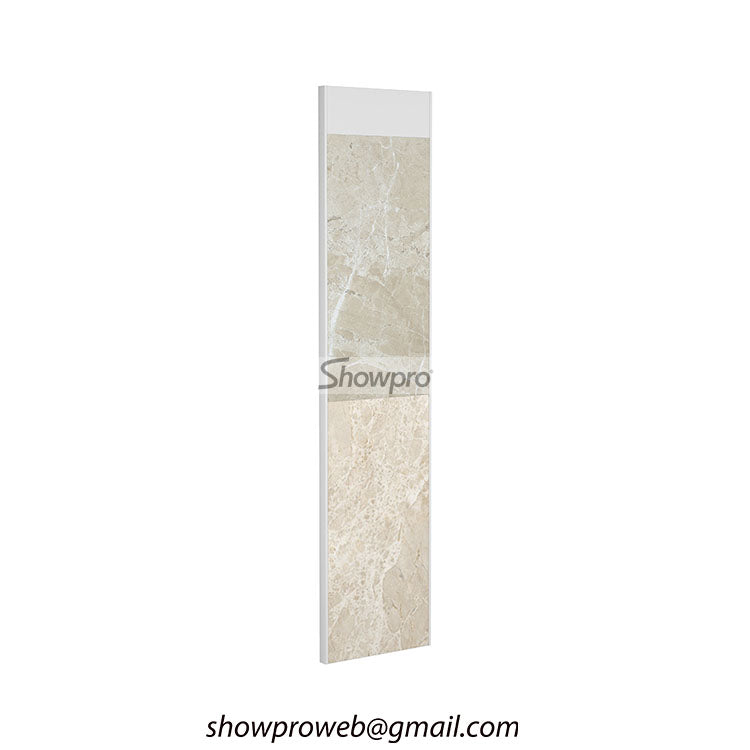 Vertical wall mounted tile display with adjustable clips