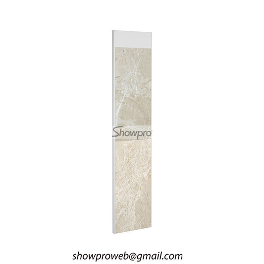 Vertical wall mounted tile display with adjustable clips