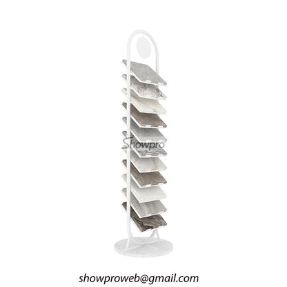 Space-saving vertical tile display for small showrooms