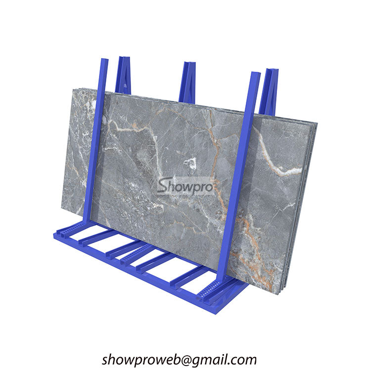 Industrial steel marble slab storage and display rack