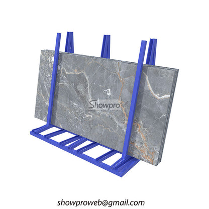 Industrial steel marble slab storage and display rack