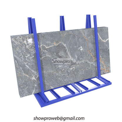 Industrial steel marble slab storage and display rack