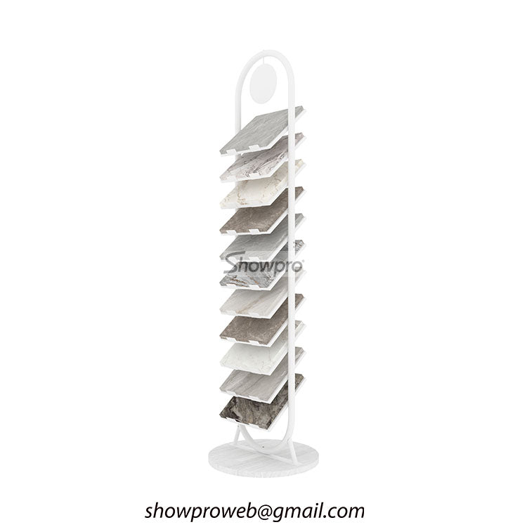 Space-saving vertical tile display for small showrooms