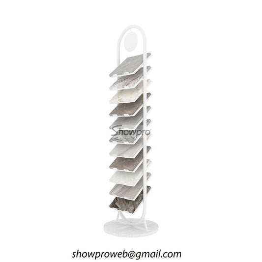 Space-saving vertical tile display for small showrooms