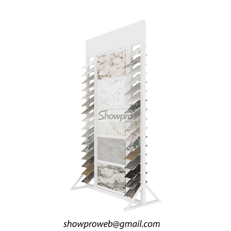 Freestanding double-sided tile rack for open floor plans