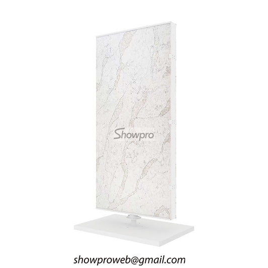 Space-saving 360-degree rotating tile rack for small retail showrooms