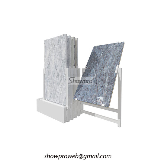 Custom sliding tile display racks for showrooms