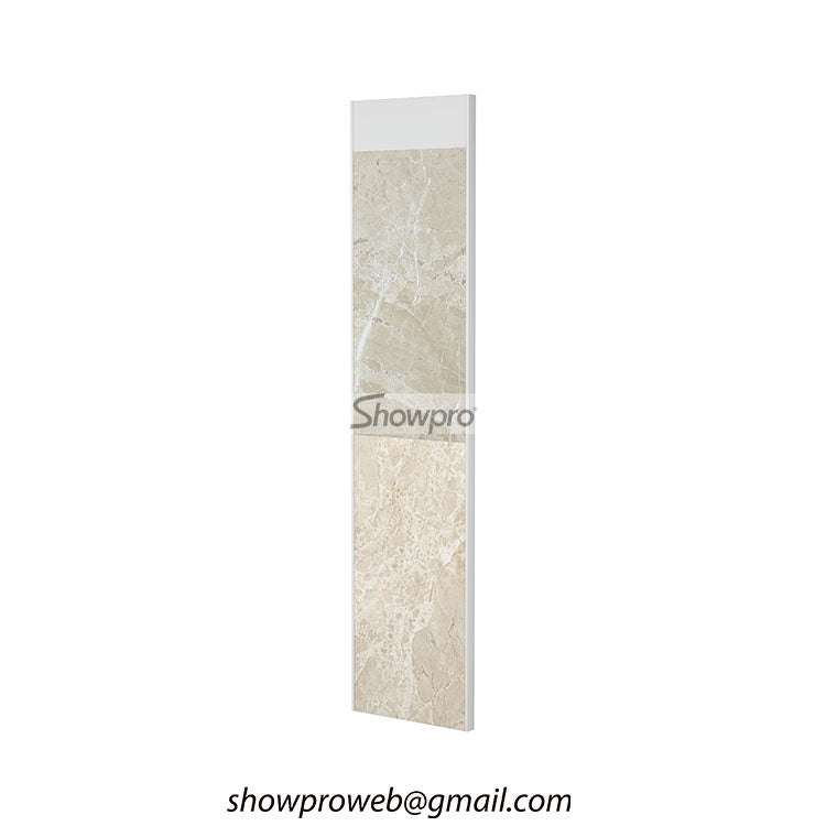Vertical wall mounted tile display with adjustable clips