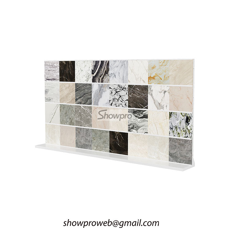 Custom-made tile display racks with brand logo