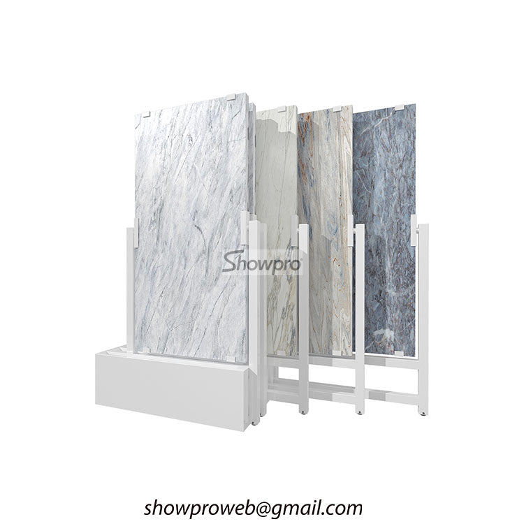 Custom sliding tile display racks for showrooms