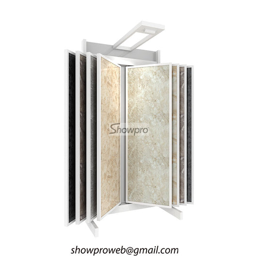 Porcelain tiles book type display stand